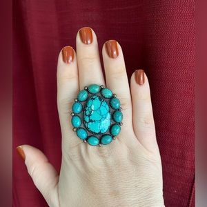 Turquoise Cluster Ring 925 Sterling silver